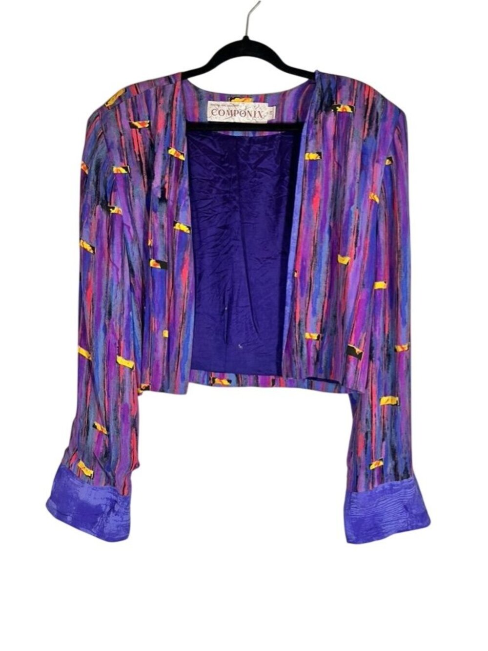 Vintage Colorful Crop Jacket Purple 14 Striped Indie Festival Boho Euro Chic 80s